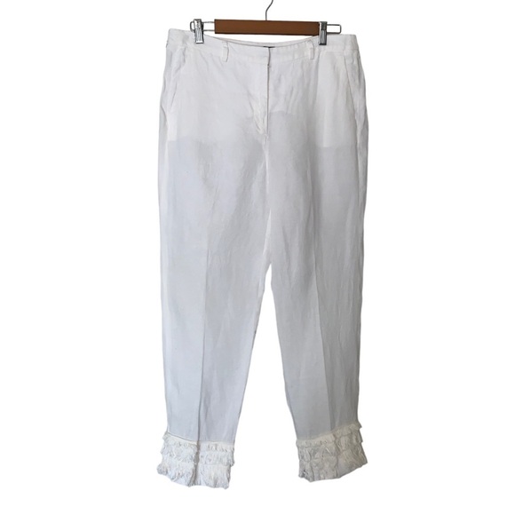 MaxMara Weekend White Linen Fray Cropped Pamts Size 14 - Picture 1 of 10
